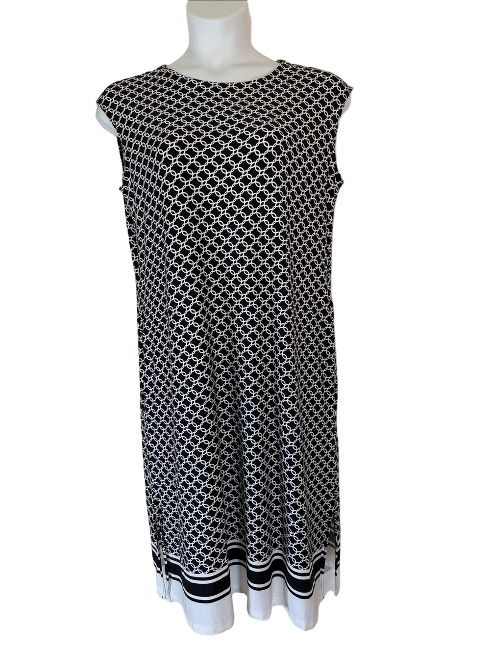 Chico's Black & White Chain-Print Sleeveless Midi Dress SKU1595